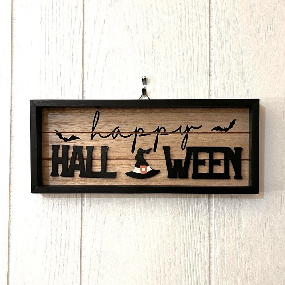 Happy Halloween Multicolor Wood Wall Sign Holiday Decoration